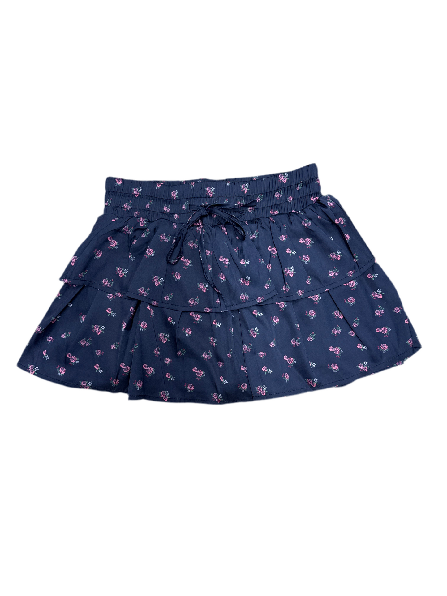Willow satin navy rose skirt