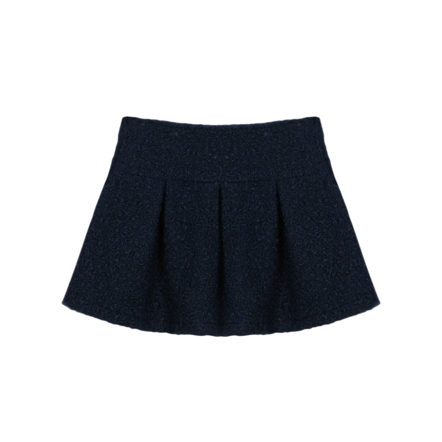 Navy Bouclé Pleated Skirt