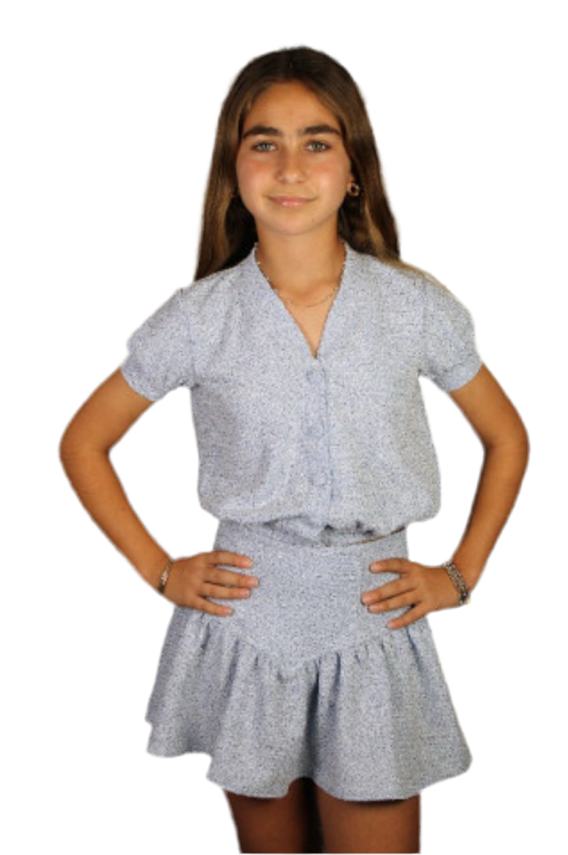 Tweed short sleeve ruffle skirt