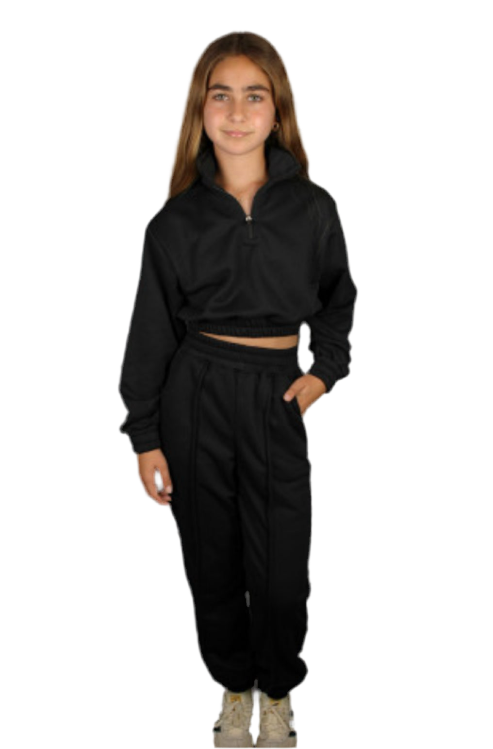 Half zip black jogger set