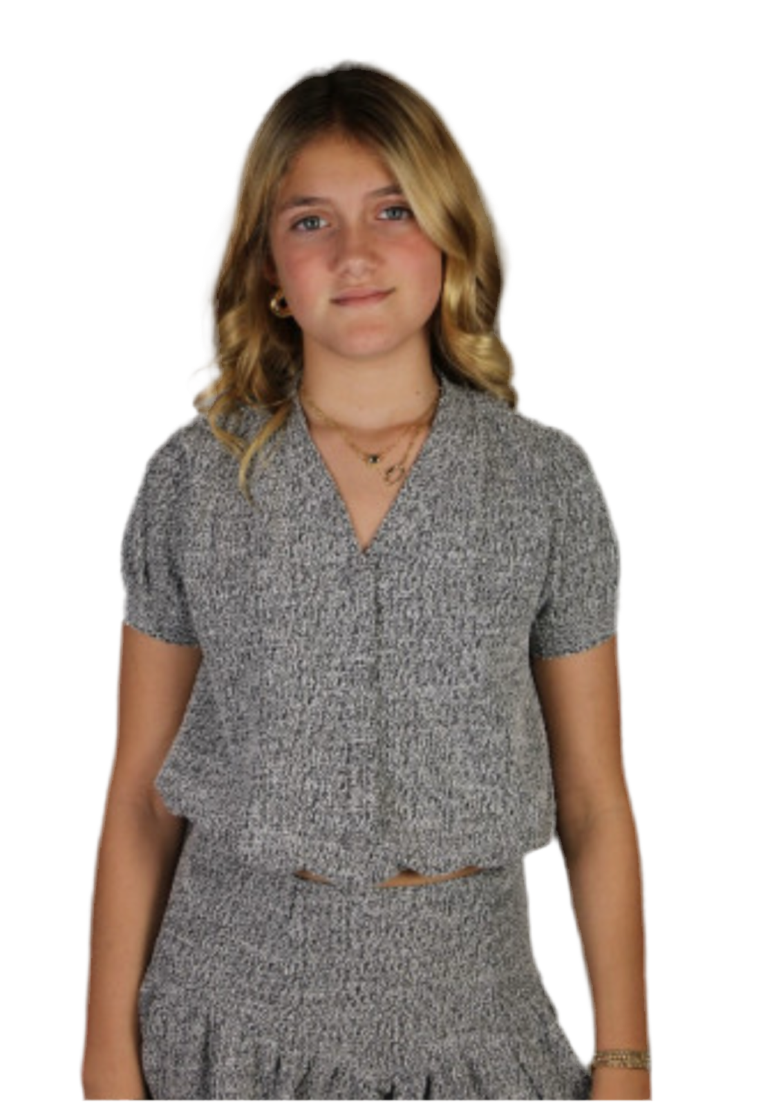 Tweed short sleeve ruffle skirt