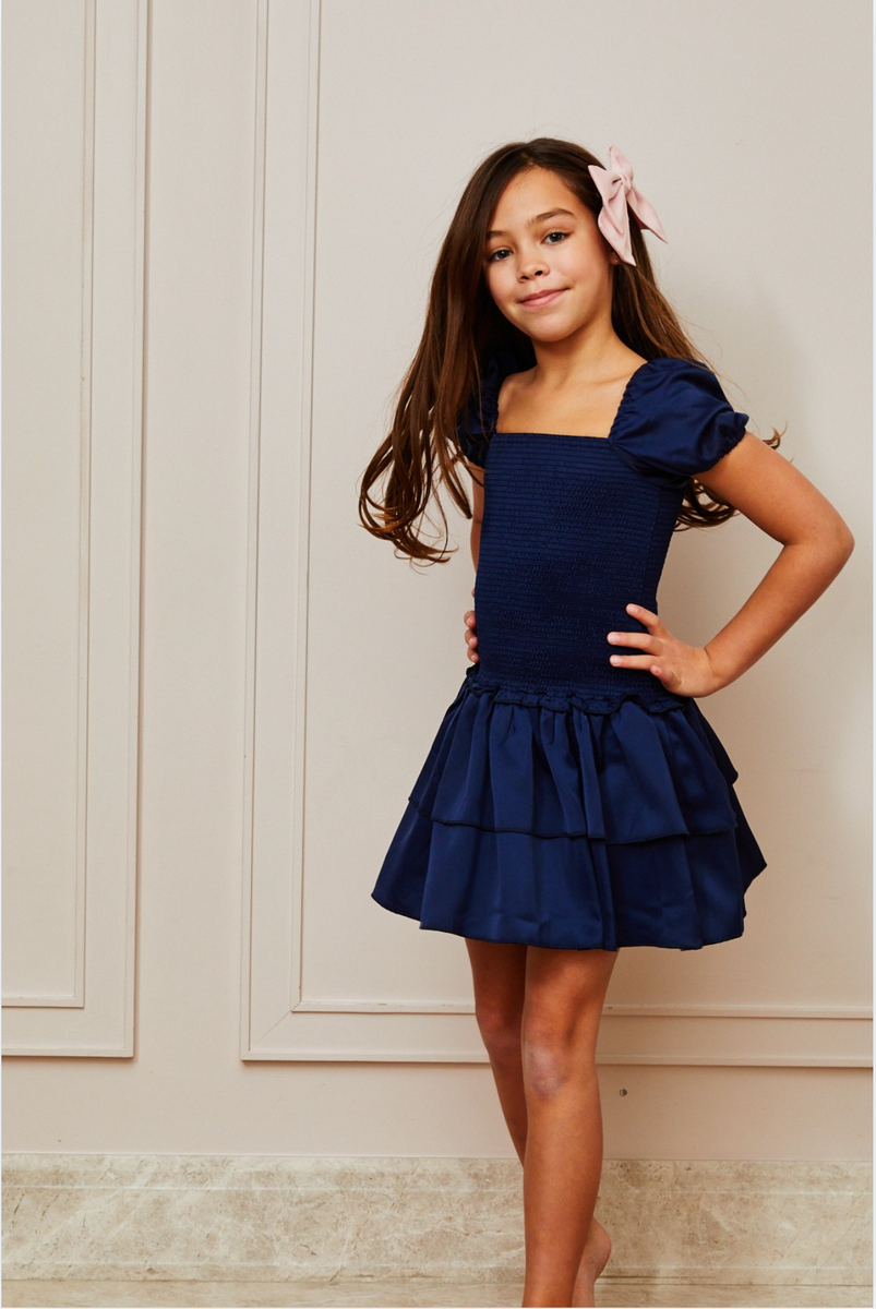 Lexi cap smocked navy dress