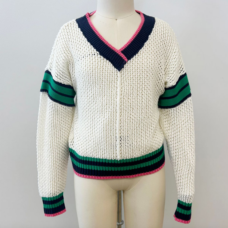 Varsity Stripe Mesh Sweater