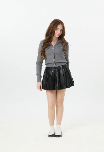 Mickey Grey Cardigan with bow diamond buttons