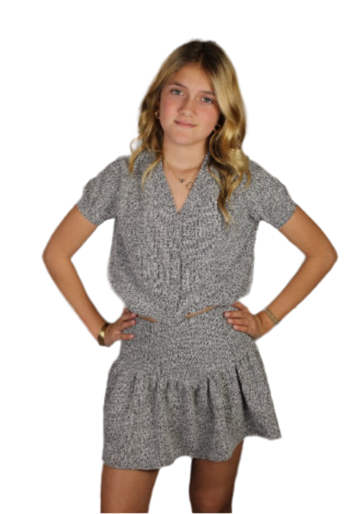 Tweed short sleeve ruffle skirt