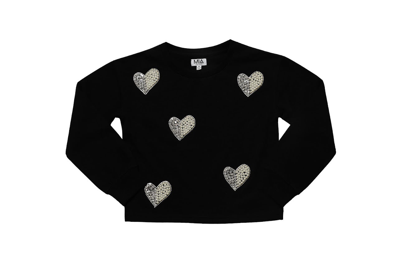 Pearl Heart Sweatshirt Black