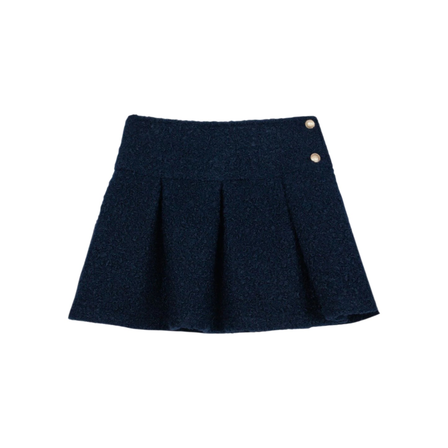 Navy Bouclé Pleated Skirt