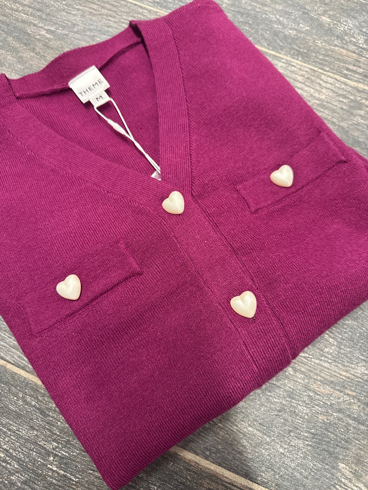 Theme Girls’ Mickey Plum Heart-Button Cardigan