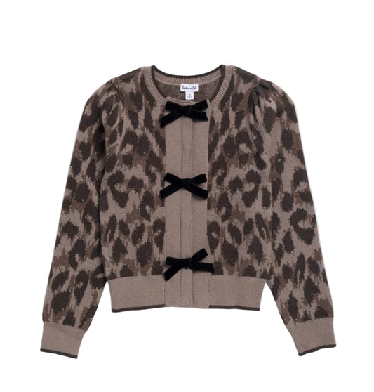 Girls Leopard Bow Cardigan