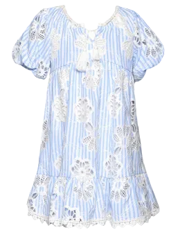 Stripe Eyelet Dress with Bubble Sleeves