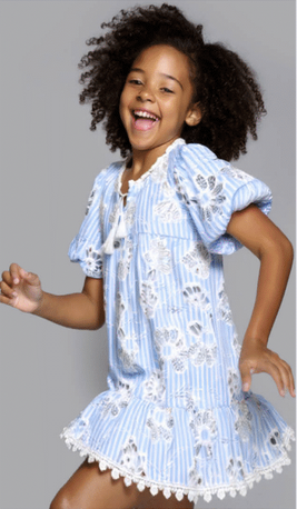 Stripe Eyelet Dress with Bubble Sleeves