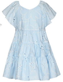 Blue Eyelet Flutter Sleeve Dress