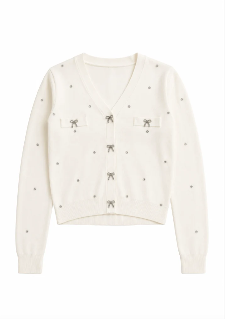 Mickey cream studded cardigan with Rhinestones