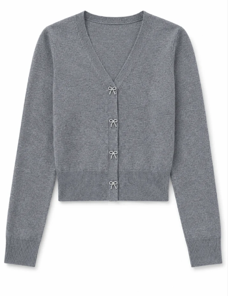 Mickey Grey Cardigan with bow diamond buttons